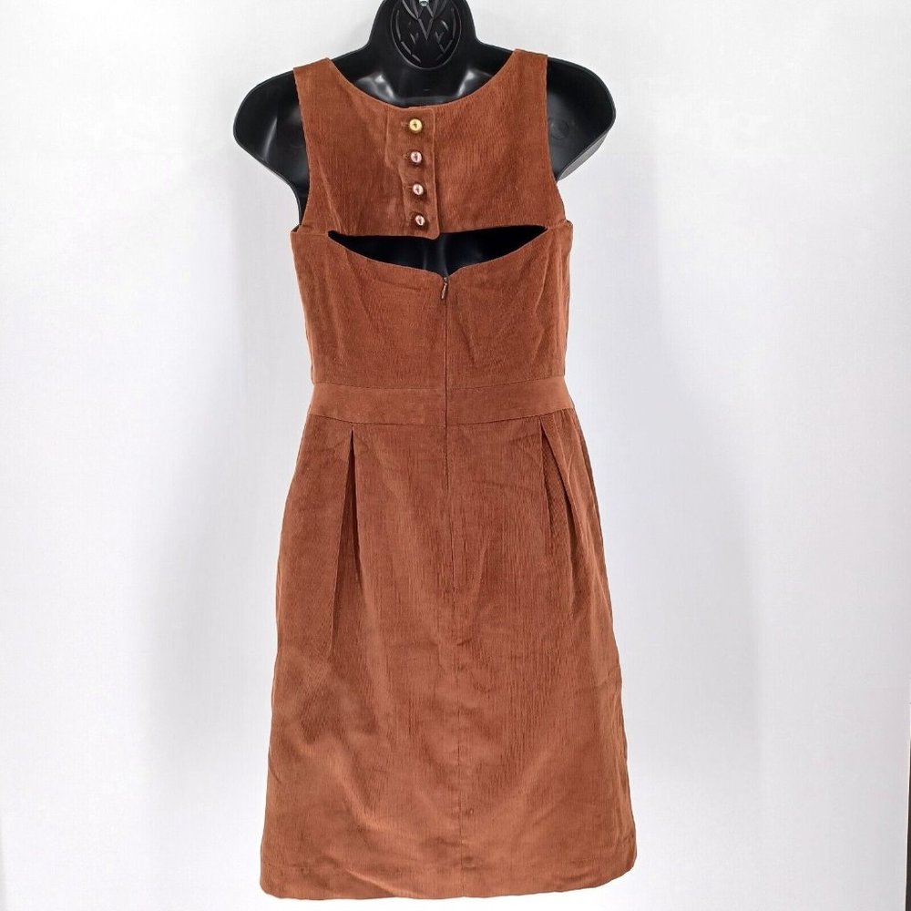 LEONA by LAUREN LEONARD Sz 2 Corduroy Cut Out Brown Shift Dress Sleeveless Lined - Picture 6 of 15